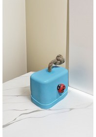 Resim Beton Stoper Dekoratif Uğur Böcekli Beton Kapı Stoperi Kapı Önü Ağırlık Kapı Tamponu Mavi 