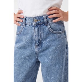 Resim Joy Kids Kız Çocuk %100 Pamuk Lazerli Kedi Baskılı Kot Pantolon (9-11YAŞ) 