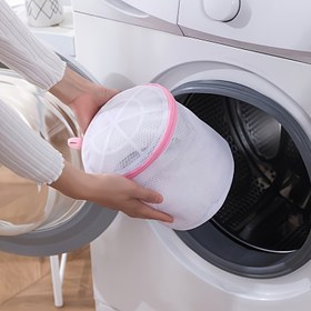 Resim 1 Adet Çamaşır Sütyen Yıkama Torbaları - Deforme Olmayan File Tasarım, Pembe Fermuarlı Katlanabilir Oval Şekil, Seyahat ve Küçük Alanlar için Dayanıklı Polyester Hassas Eşya Saklama Torbaları, Oval File Çanta | Hava Akış Tasarımı Çantası, Çamaşır Odası Aksesuarları, Çamaşır Torbaları 