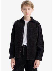 Resim Defacto Erkek Çocuk Oversize Geniş Kalıp Polo Yaka Kadife Uzun Kollu Gömlek F1505a825wnar213 Antrasit-ar213 