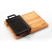 Resim 22x15 CM Çift Yön Döküm Dikdörtgen Izgara ve Düz Yüzey Hot Plate Kayın Servis Ahşabı LV ECO HP 2215 T13 K4 Lava