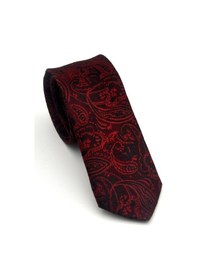 Resim Gaffy Siyah Şal Desenli Kırmızı Dokuma Kumaş Mendilli Slim Fit Kravat // Sdk-2607-4 Kırmızı 