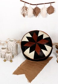 Resim Ottoman Pouffe İskandinav El Yapımı Hakiki Kuzu Derisi Bohem Bahçe Balkon Bungalov Puf Minder 60x30cm(DOLGUSUZ) 