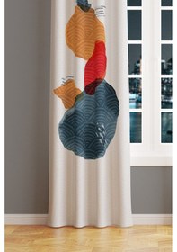 Resim Japanese Stone Desenli Süet Oturma Odası Salon Fon Perde Baskılı Ekstrafor Büzgü Tek Kanat Prd-1109 Çok Renkli 