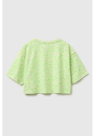 Resim United Colors Of Benetton Kız Çocuk Tamamı Baskı Detaylı Oversize Crop T-shirt Sarı 6-12 Yaş-2800 