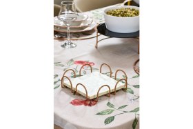 Resim Edora Home 4'lü Rose Servis Sunum Seti, Peçetelik, Kağıt Havluluk, Ekmeklik Makrome, Nihale - Metal Paslanmaz 