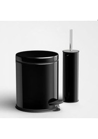Resim Çöp Kovası Tuvalet Wc Fırçası Banyo Çöp Kovası 2'li Banyo Seti Siyah 5 Litre Siyah 