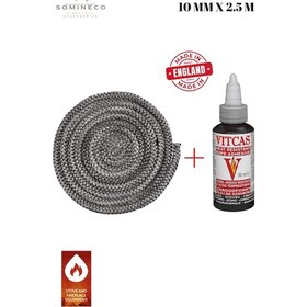 Resim Fiberglass Antrasit Renk Soba Şömine Fitil 10 MM x 2.5 M + Vitcas Yapıştırıcı 30 ML 