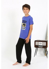Resim Akbeniz Erkek Çocuk Kısa Kol Penye Pijama Takım 20758 Saks 