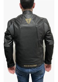 Resim Venom D2 Yeni Seri Hakiki Deri Siyah Mont Impactec Korumalı Motorcu Ceketi Kalıplar Dardır 