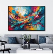 Resim Yağlı Boya Dokulu Tablo Renkli Boyalar Soyut Siyah Çerçeveli U08081-179085 