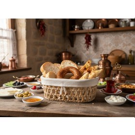 Resim Dekoratif Desenli Hasır Ekmek/sebze/meyve Sepeti Açık Kahverengi 