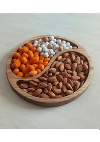 Resim Ahşap Yuvarlak Çerezlik Kahvaltı Sunum Tabağı 