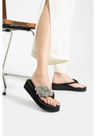 Resim Khayt Anna Platform Topuk Taşlı Kadın Parmak Arası Terlik Gümüş 