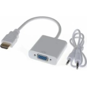 Resim Krl HDMI To VGA Kablo Çevirici Dönüştürücü Görüntü Aktarıcı (Sesli +AUX Kablo) 