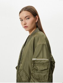 Resim Koton Bomber Ceket Kapaklı Çift Cep Kolej Yaka Fermuarlı Yeşil 4sal20013ıw Yeşil 