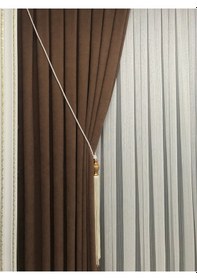 Resim Kahverengi Petek Kadife Fon Perde Ekstrafor Büzgülü Ütü İstemez Fon Kahverengi 