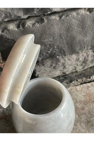 Resim Polen Stone Elips Model Mermer Sıvı Sabunluk Ve Kapaklı Pamukluk 2'li Set 