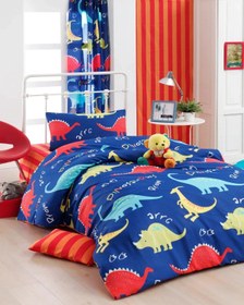 Resim Çocuk Nevresim Takımı Tek Kişilik Dinazorus Mavi 