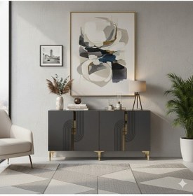 Resim Ka1804ag Meyra180 Konsol, Kahve Köşesi, Tv Sehpası Antrasit-gold 180cm Antrasit-gold 