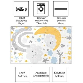 Resim West Home Makinede Yıkanabilir Kaymaz Taban Leke Tutmaz Yıldz Temalı Bebek Ve Çocuk Halısı Wh 574 White Beyaz 
