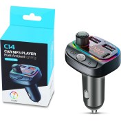 Resim Farfi Araba Mp3 Çalar Bluetooth-Uyumlu 5.0 Hands-Free Arama 7-Renkli Rgb Işıkları Fm Verici ile Çift USB Qc3.0 Şarj USB Flash Sürücü Destekler (Yurt Dışından) 