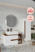 Resim BALNEOM Koza Beyaz 80 Cm %100 Mdf Banyo Dolabı Ayna Lavabo Boy Dolabı 