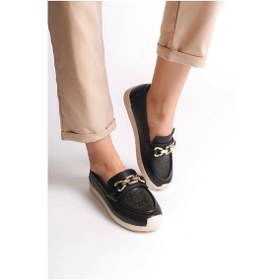 Resim Layla Bağcıksız Ortopedik Rahat Taban Çiçek Desenli Kadın Babet Ayakkabı Kt - Siyah Siyah 