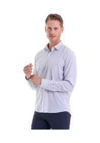 Resim Hatemoğlu Lacivert Ç. Comfort Fit Çizgili Pamuklu Slim Yaka Uzun Kollu Casu Lacivert 