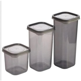 Resim 3 Adet 3 Boy Siyah Saydam Plastik Kavanoz Saklama Kabı Kapaklı Kare Model 