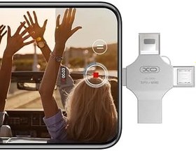 Resim XO 4'ü 1 Arada OTG Flash Bellek, USB 2.0/Type-C/Lightning/Micro USB, 15-30MB/s Okuma, Çinko Alaşım, Su Geçirmez, Tablet, Telefon, PC İle Uyumlu (64, GB) 