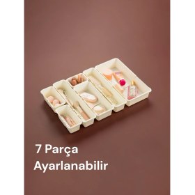 Resim 7'li Set Boyu Ayarlanabilir Çok Amaçlı Çekmece Içi Düzenleyici Kaşıklık ve Bıçaklık Set 