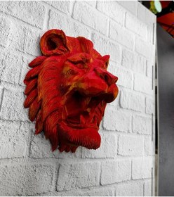 Resim Dekoratif Asılabilir Aslan Başı 3d Duvar Heykeli Gold Red 20x21 Cm 