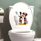Resim Mickey & Minnie Mouse Vinil Tuvalet Çıkartmaları - Kendinden Yapışkanlı Banyo Çıkartmaları, Mat Yüzey, Düzensiz Şekil, Plastik Yüzeyler İçin, Eğlenceli Banyo Dekoru İçin Mükemmel, Banyo Çıkartmaları, Karikatür Karakter Tasarımı, Kolay Uygulama Çıkartmaları 