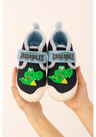 Resim Dinozor Baskılı Erkek Çocuk Panduf Mavi 