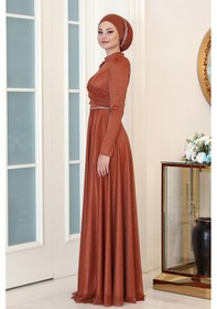 Resim Raika Moda Parıltılı Işıl Tesettür Büyük Beden Abiye Soğan Kabuğu 