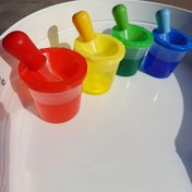 Resim 8 adet Boya Renk Karıştırma Aracı Seti, 4 Spill Proof Bardak ile Etkin Renk Kapakları ve 4 Silikon Dökücü - İnce Motor Becerileri Geliştirme, Açık Malzeme, Halloween, Noel, Şükran Günü Hediyeleri için Mükemmel 