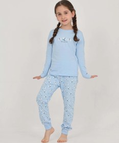 Resim Toontoy Kız Çocuk Kelebek Baskılı Pijama Takım Mavi 