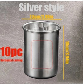 Resim Dashanshop 10 Adet Gümüş Rengi Yatay Lazer Kazımalı Kapaklı Rüzgar Geçirmez Paslanmaz Çelik Kül Tablası 