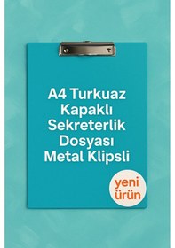 Resim A4 Turkuaz Kapaklı Sekreterlik Dosyası Metal Klipsli 