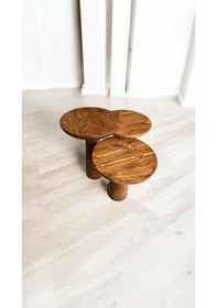 Resim Ahşap Mantar Sehpa 3 Lü Set Açık Ceviz Renk Masif Doğal Zigon Fiskos Takımı Açık Ceviz 