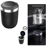 Resim Carub Araç İçi Küllük Metal Mavi Işıklı Yanmaz Koku Geçirmez Siyah Krom Renk Br2944642 