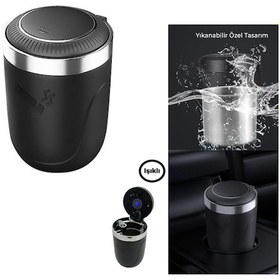 Resim Carub Araç İçi Küllük Metal Mavi Işıklı Yanmaz Koku Geçirmez Siyah Krom Renk Br2944642 