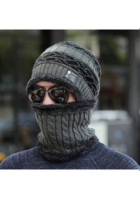 Resim Kışlık Erkek Trend Örgü Şapka Ve Boyunluk Seti Gri 