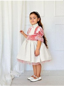 Resim H L Y Karol Tasarım Pudra Pembe Kadife Vintage Kız Bebek Elbise,doğum Günü Elbise,fotoğraf Çekim Elbise,0-12 Yaş Uygun Pembe 