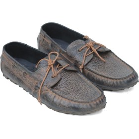 Resim Elit Shoes Deri El Yapımı Eskitme Renk Bağcıklı Erkek Loafer 