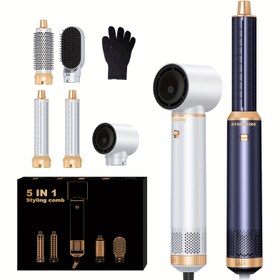 Resim 5-in-1 Sıcak Hava Fırçası Çok Fonksiyonlu Saç Şekillendirici 60000RPM Dönen Termal Fırça Otomatik Sarma Kıvırma Demiri Hacim Verici Üfleme Fırçası 3 Isı Ayarı Sıcak Hava Fırçası 