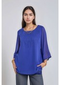 Resim Kadın Asimetrik Kesim Şifon Curve Büyük Beden Viskon Spor Şık Bluz Saks 