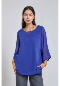 Resim Kadın Asimetrik Kesim Şifon Curve Büyük Beden Viskon Spor Şık Bluz Saks 