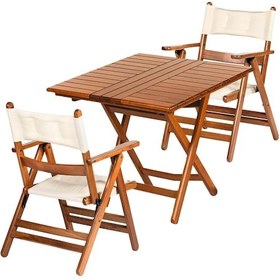 Resim Atina Minderli Ahşap Bahçe Balkon Takımı-80X80 Masa + 2 Sandalye 